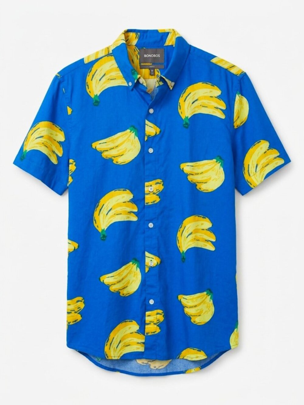 Bonobos Riviera Short Sleeve Button Down Shirt Blue Banana Print Slim Fit | M